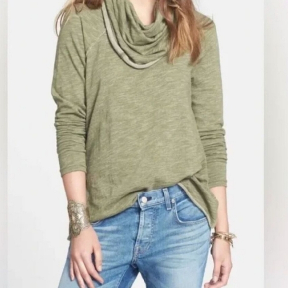 FREE PEOPLE Olive Green Cowl Neck Pull-Over Sweater ONE BODY UN Corp - Picture 4 of 12